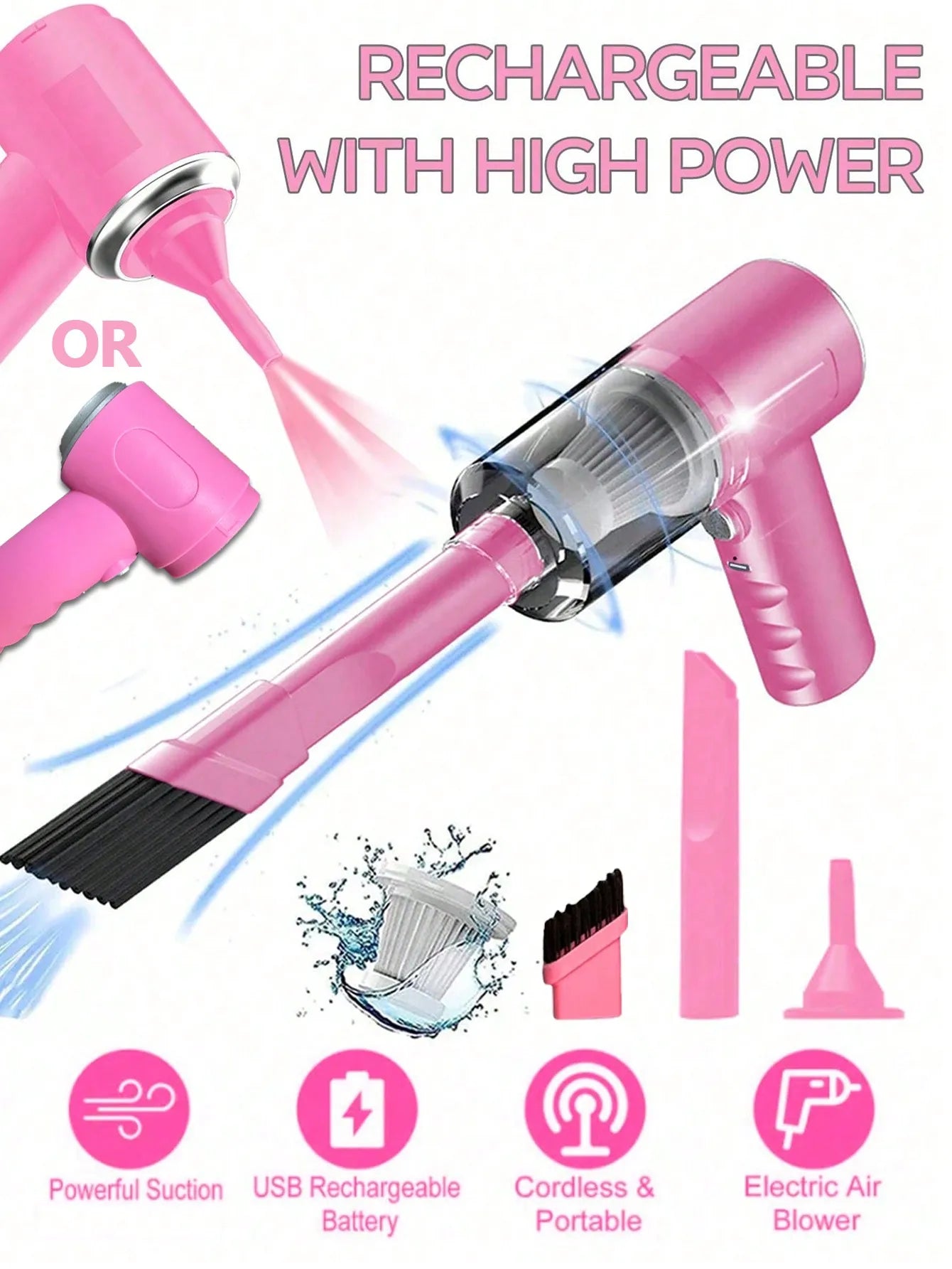 Aspiradora 3 en 1, combinación integrada de succión y soplado, carga USB, aspiradora pequeña para coche y hogar